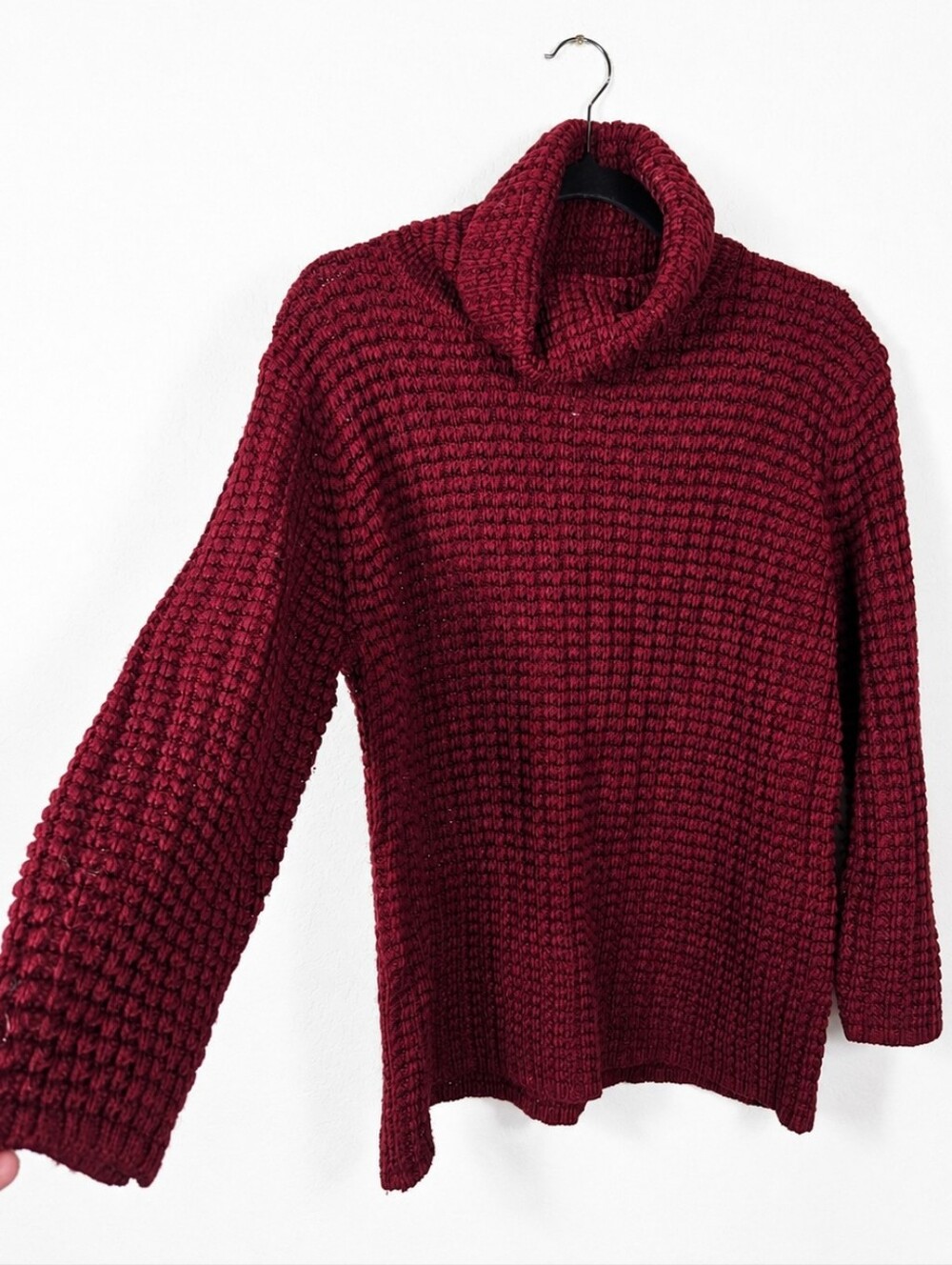 Vintage Rena Rowan Chunky Knit Cowl Neck Sweater Burgundy XL Cozy Cottagecore